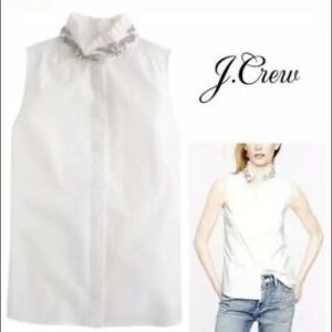 J Crew sleeveless button up with jeweled collar